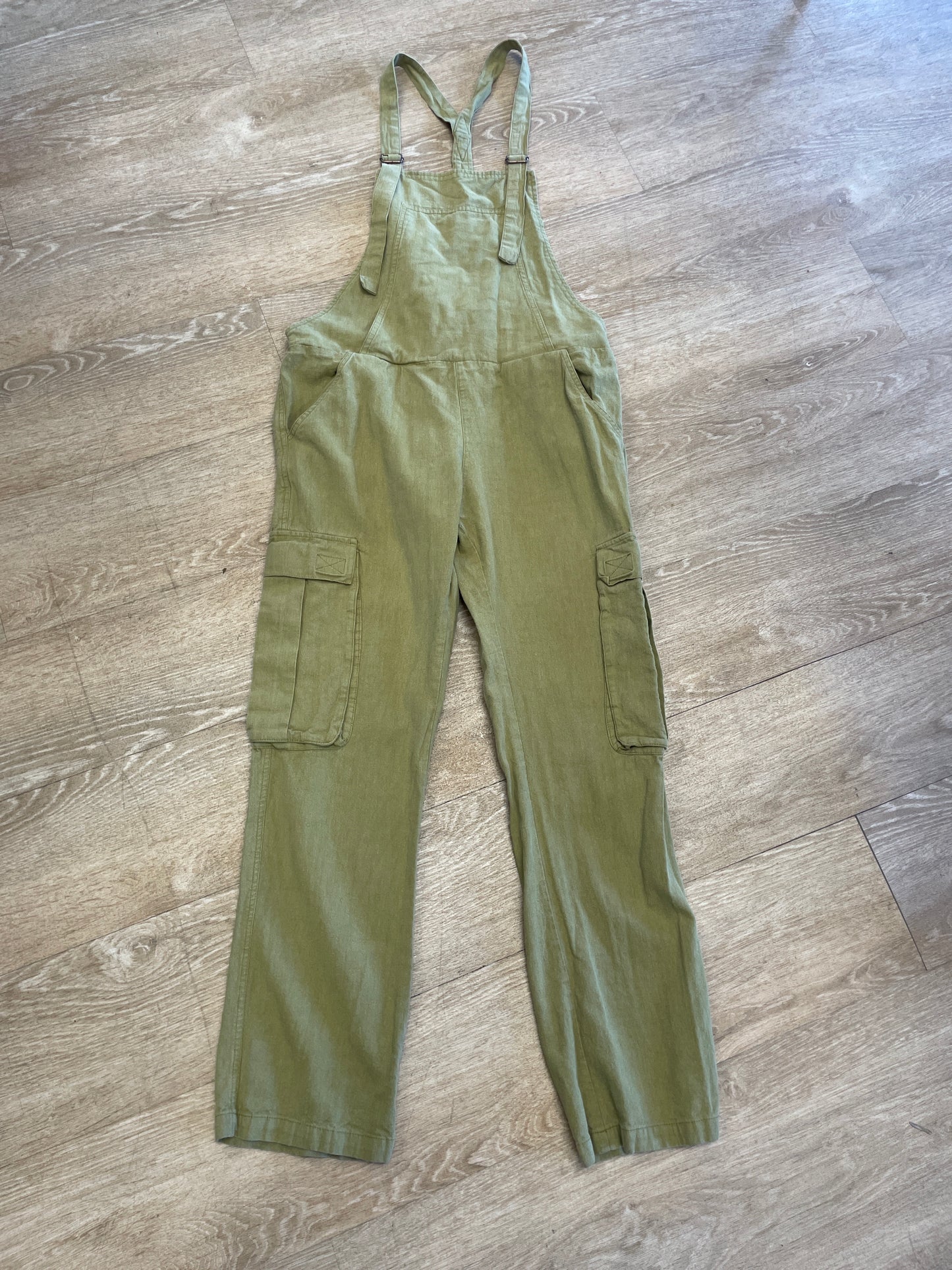 Womens Small Be Free Olive Tie Overalls