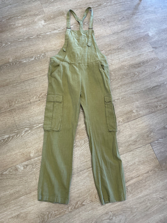Womens Small Be Free Olive Tie Overalls