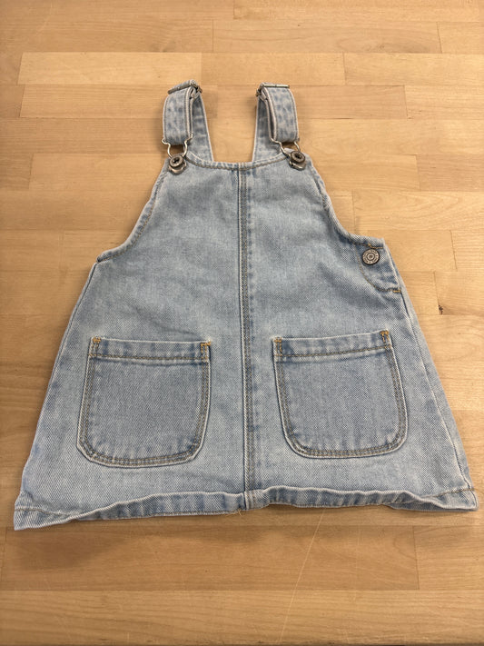 9-12m Zara Light Wash Denim Overall Dress