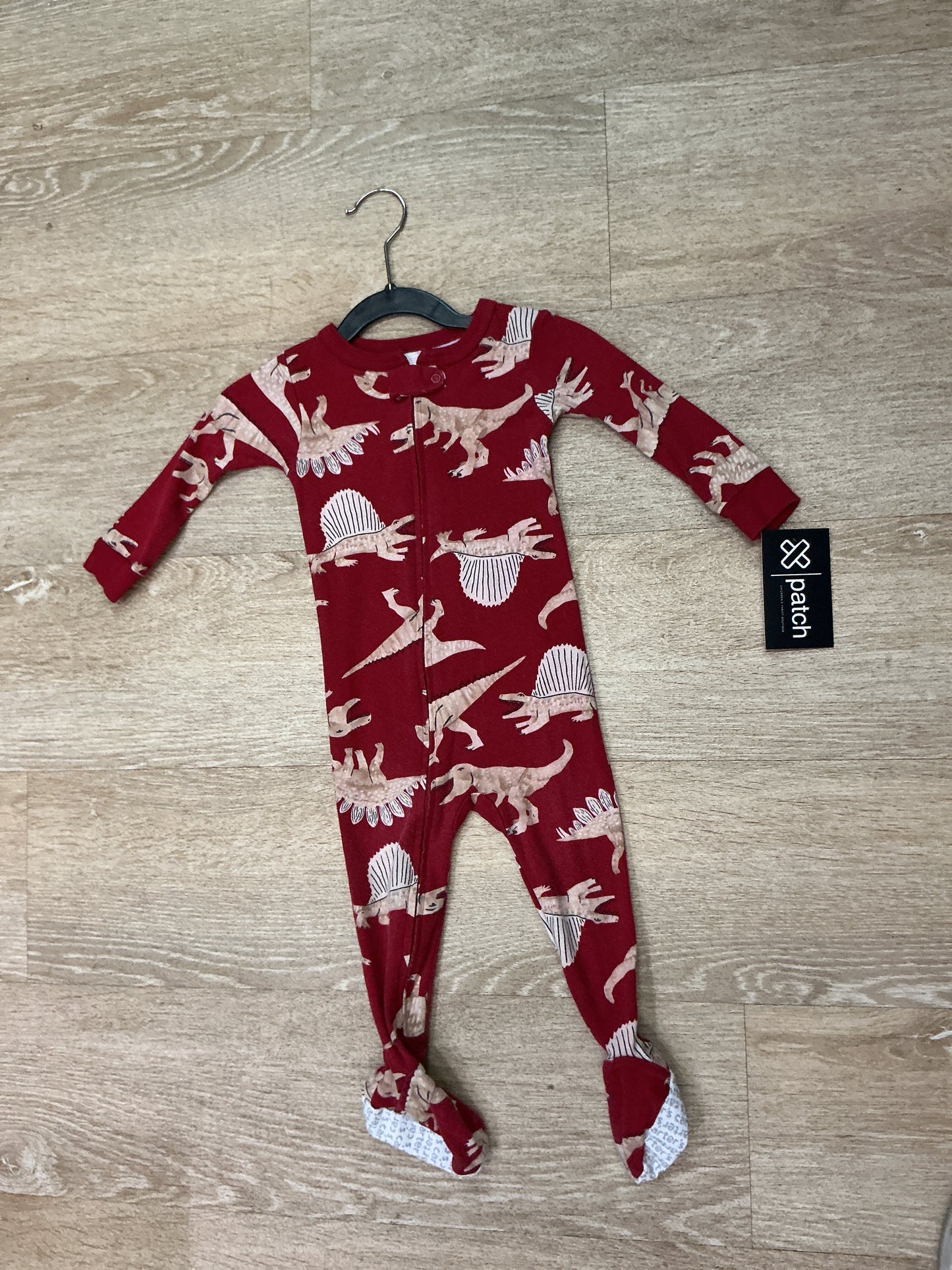 12m Red Dinosaur Zip Up Footed Pajama