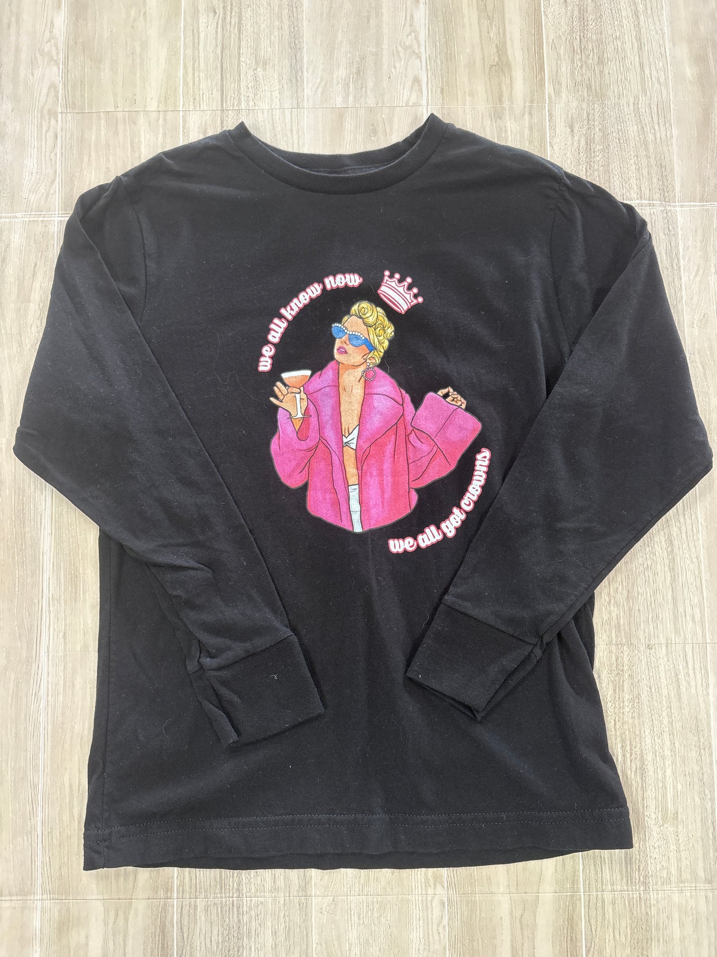 7/8 We All Got Crowns Black Graphic Long Sleeve