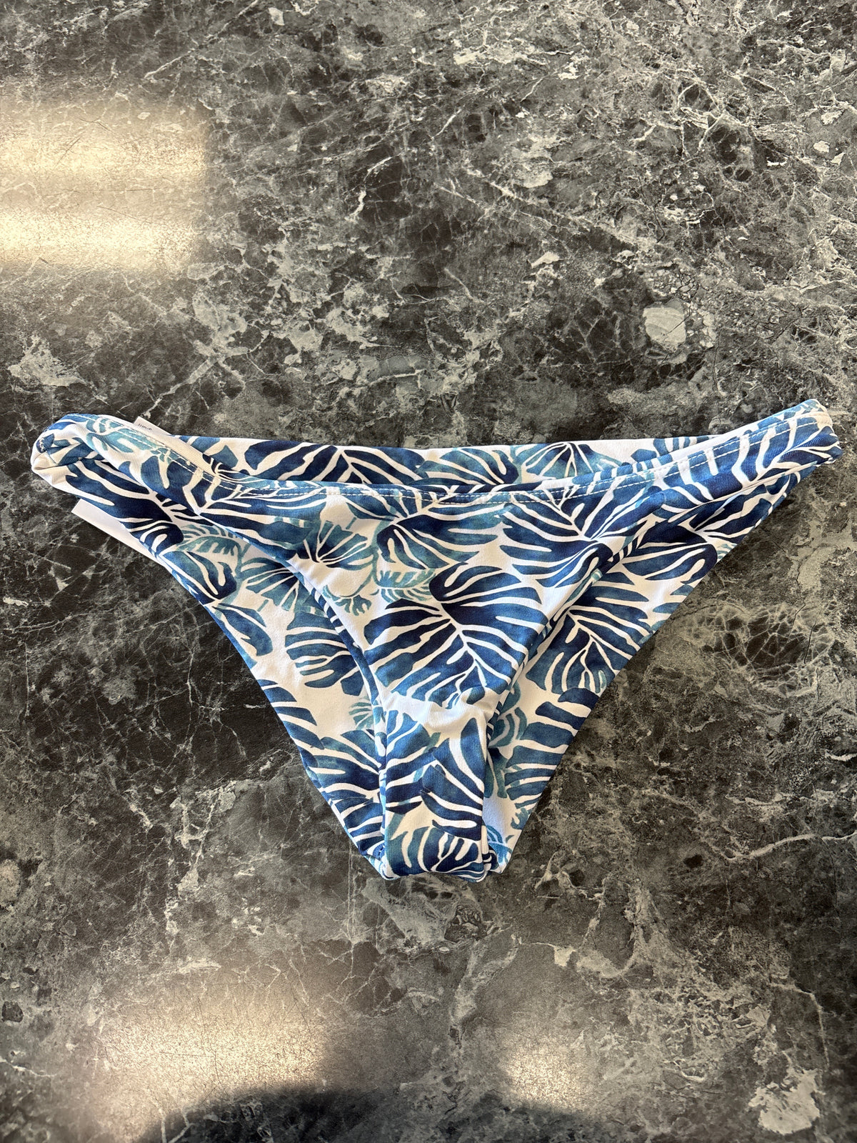 Womens XS Midori Navy/White Leafy Printed Bikini Bottoms