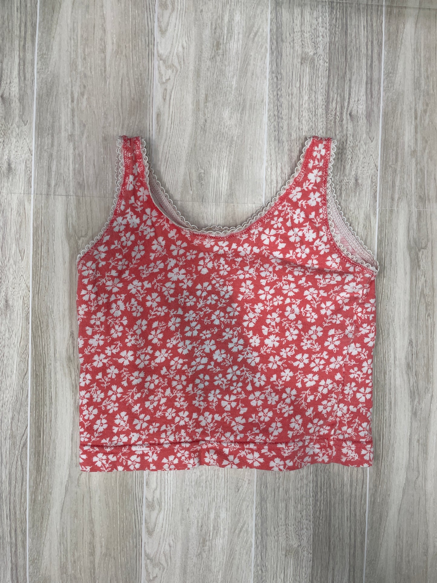 4T Salmon Floral Laced Crop Tank