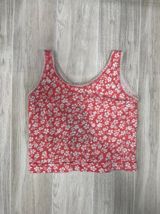 4T Salmon Floral Laced Crop Tank