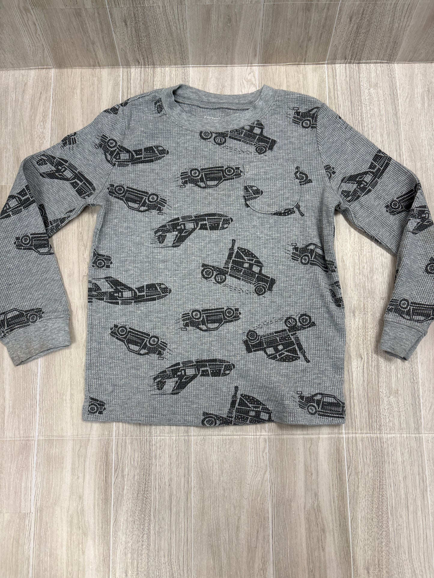5T Grey Waffle Knit Cars Long Sleeve - Blemsih