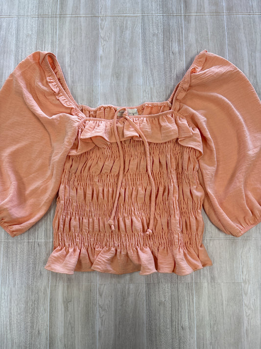 Womens Medium Peach Smocked Top