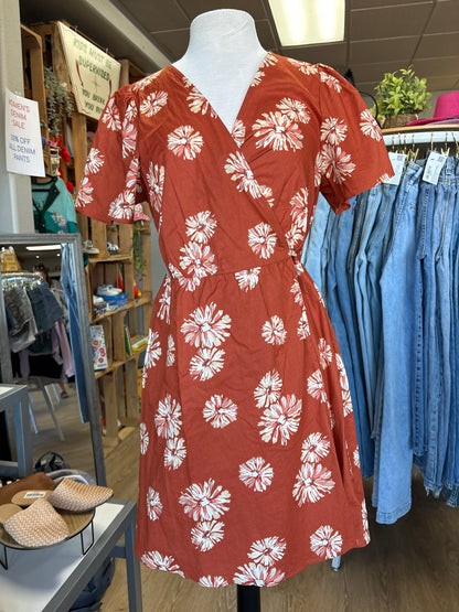 Womens Large Madewell Terracotta Floral Tie Dress