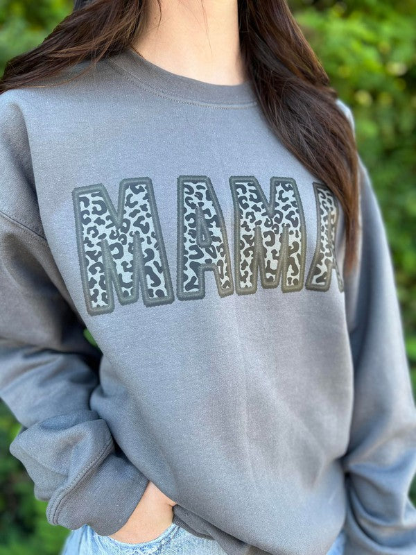 Faux Embroidery Leopard Mama Sweatshirt