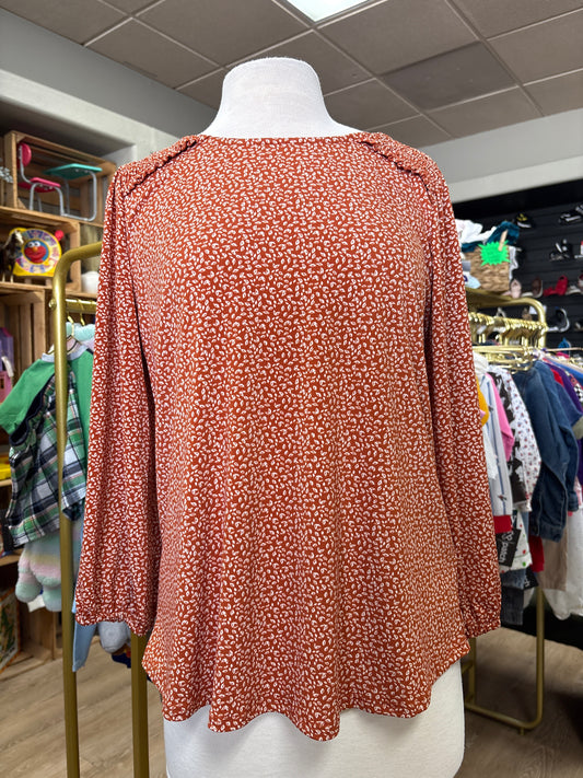 Womens Large Rust/Cream Printed Long Sleeve