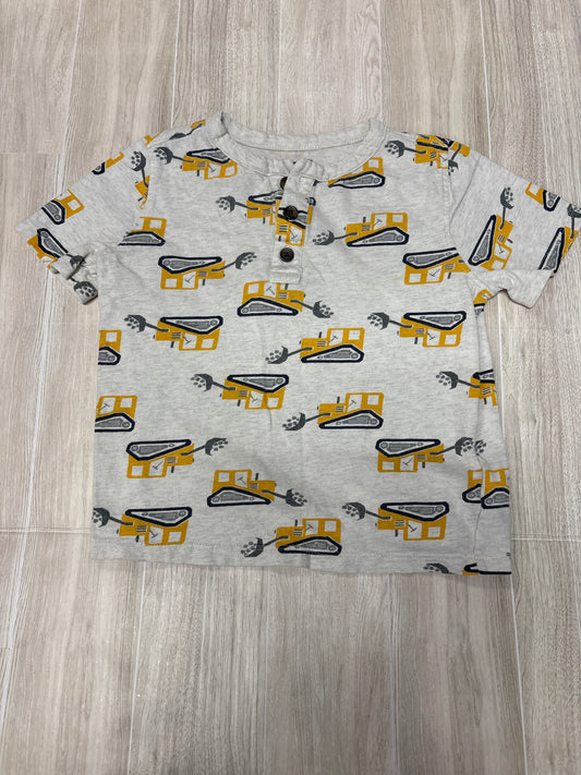 4T Light Grey Tractor Graphic Button Tee