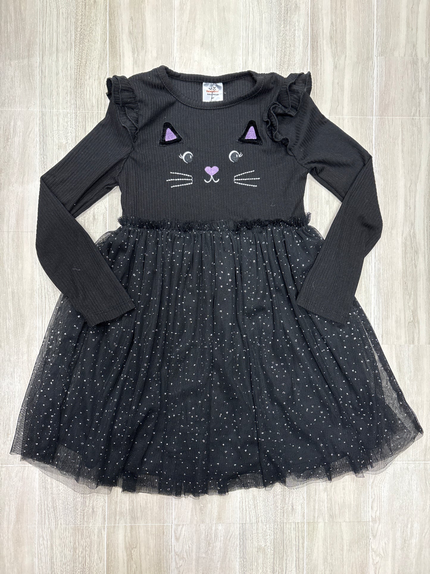 5T Black Kitty Long Sleeve Sparkle Dress