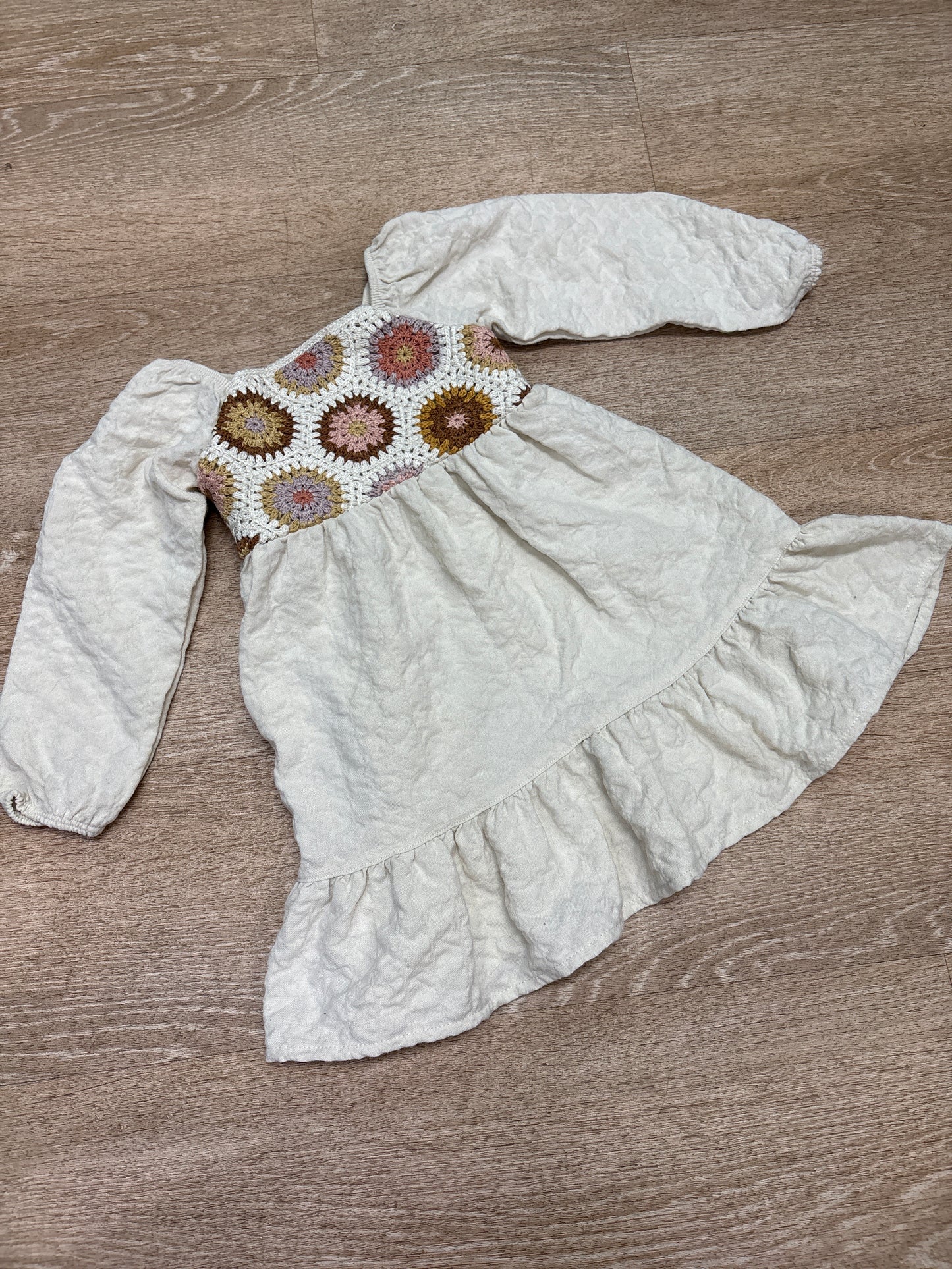 24m Little Co Crochet Sunburst Detail Cream Dress