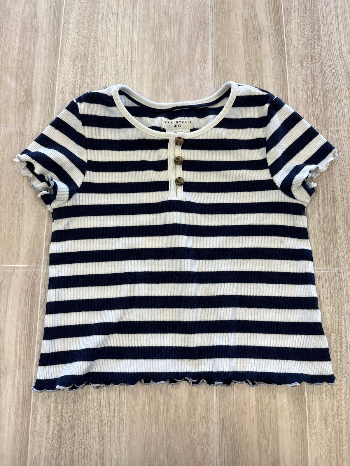 5/6 Navy/White Striped Button Short Sleeve
