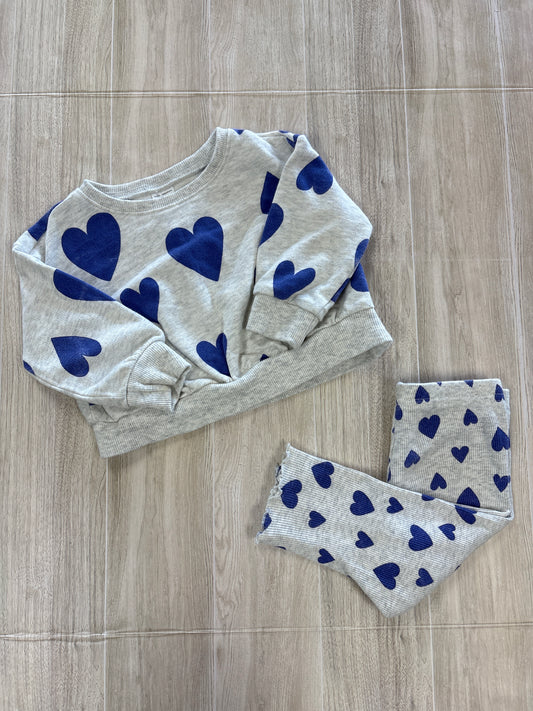12m Light Grey Blue Heart Crewneck + Ribbed Legging Set