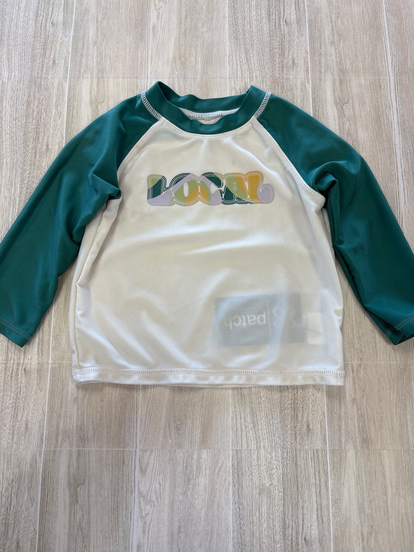 12-18m Local Green/Cream Long Sleeve Swim Shirt - BLEMISH