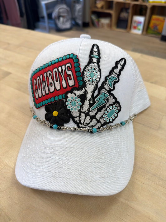 Trucker Hat - Cowboys Peace - White/Grey - Silver/Turquoise Barbed Band