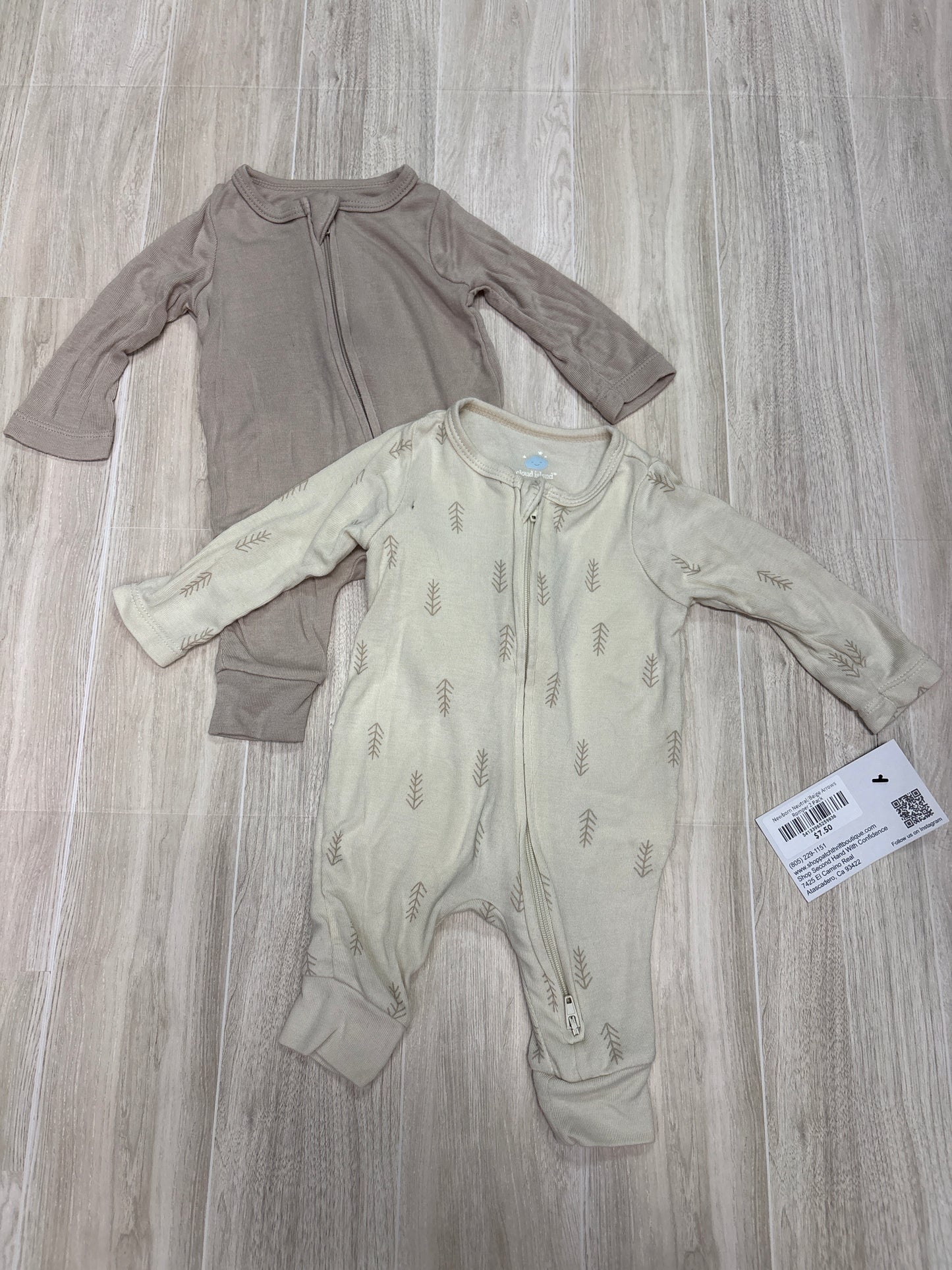 Newborn Neutral/Beige Arrows Romper 2 Pack