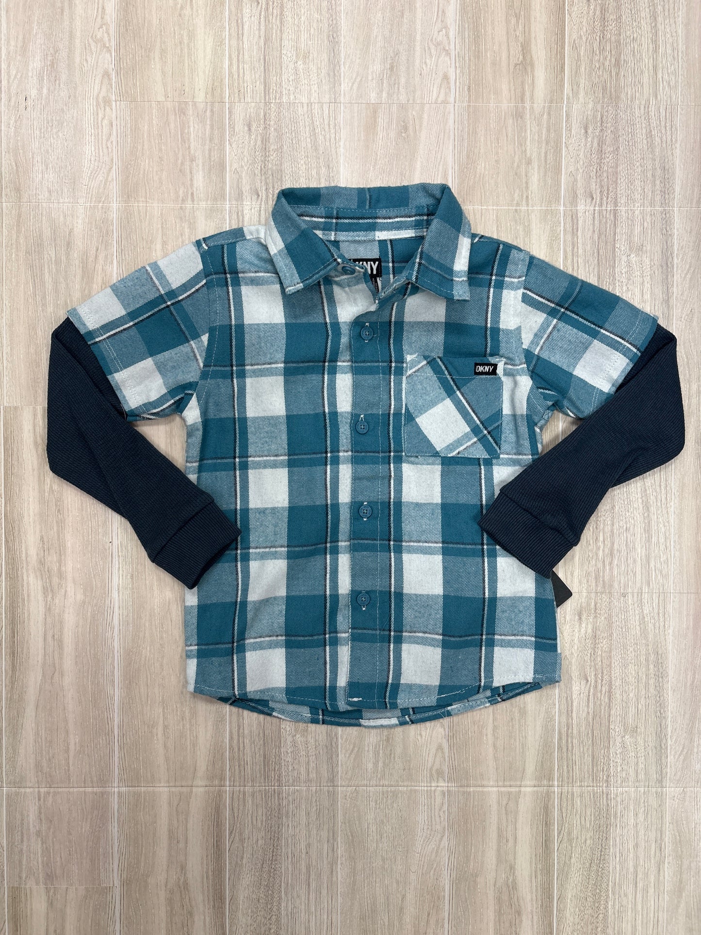 NWT 3T Blue Plaid Button Up Long Sleeve Flannel Shirt