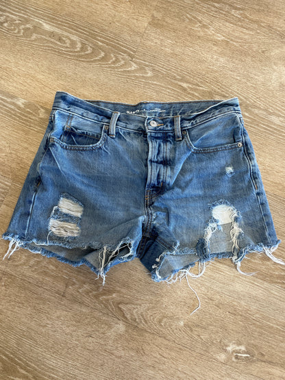Womens 6 Slouchy Straight Denim Distressed Shorts
