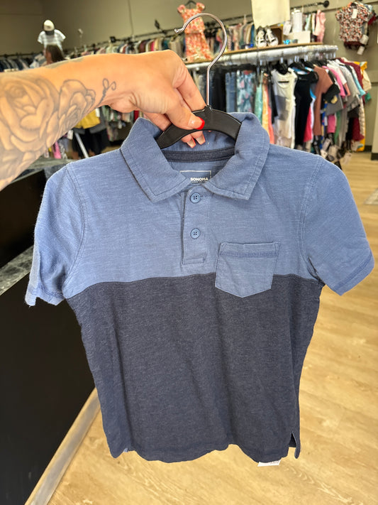 6 Blue Button Collared Pocket Shirt