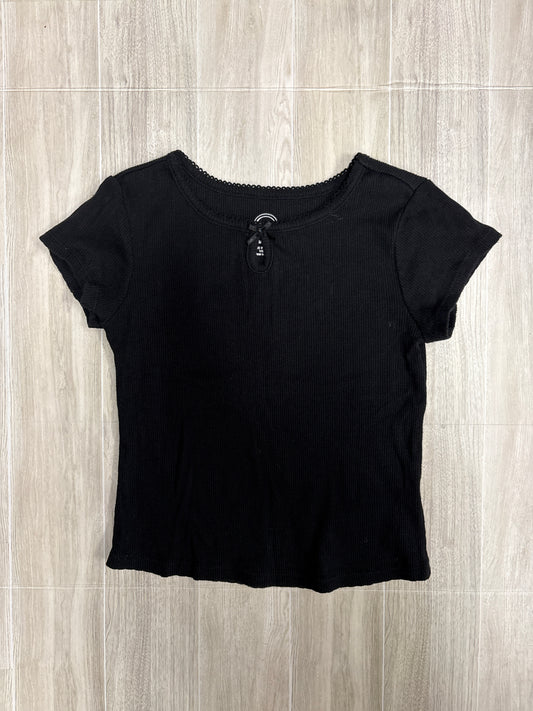 7/8 Black Ribbed Keyhole Tee