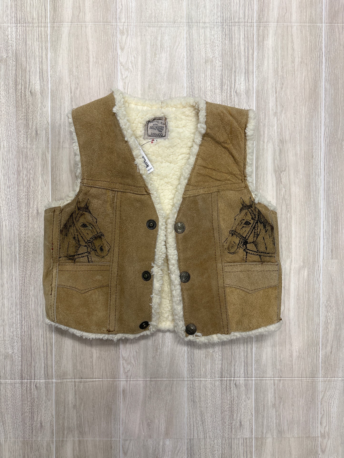 2T Suede Leather Fur Lined Western Vest