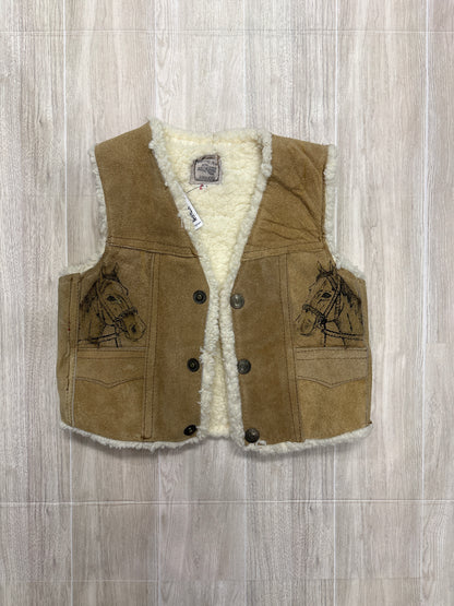 2T Suede Leather Fur Lined Western Vest