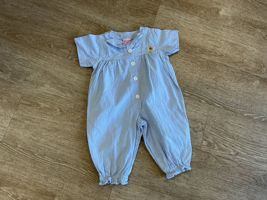 12m Vintage Brag-a-bouts Light Blue Sunflower Stitched Bubble Romper