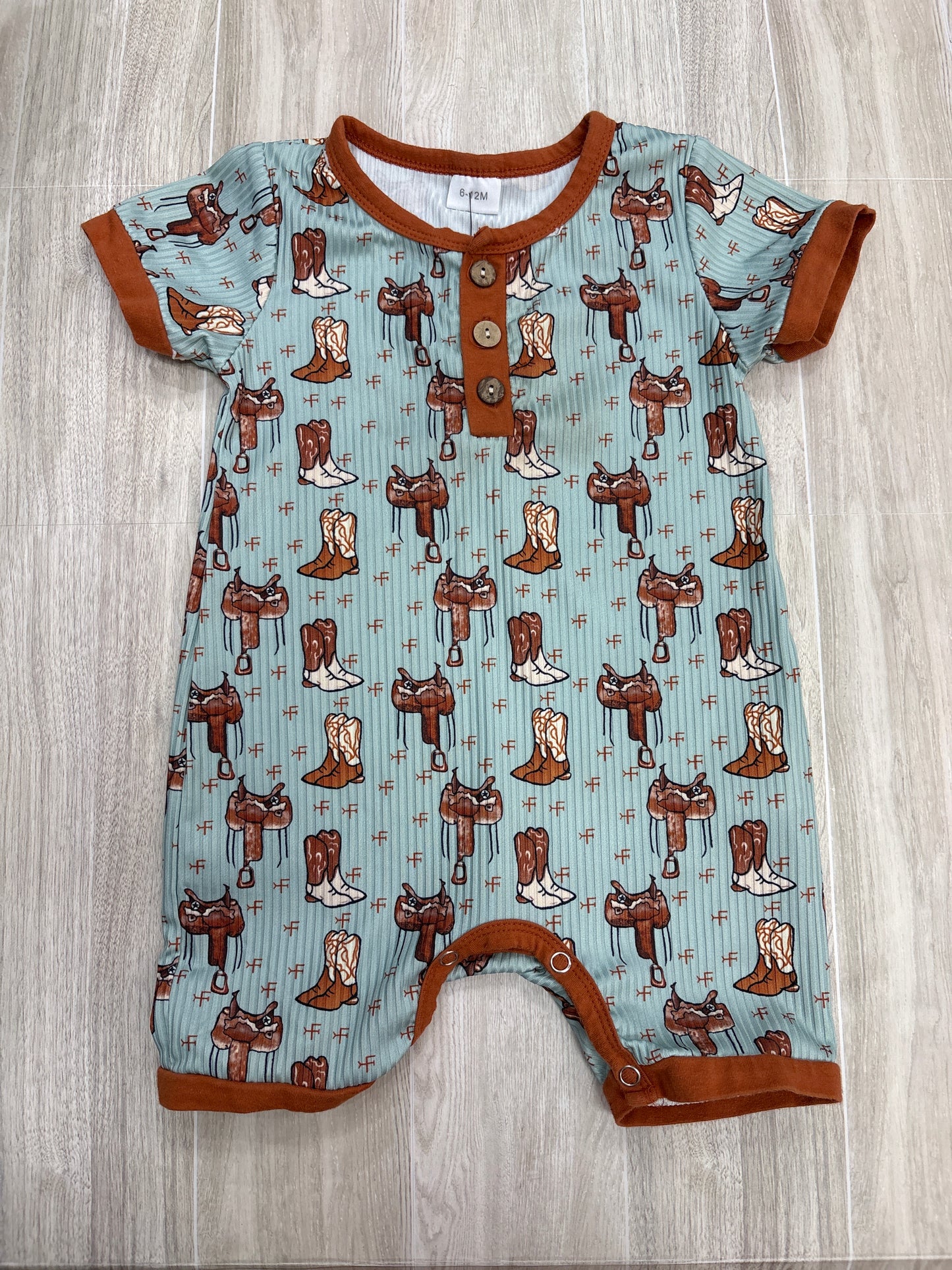 6-12m Mint Cowboy Romper