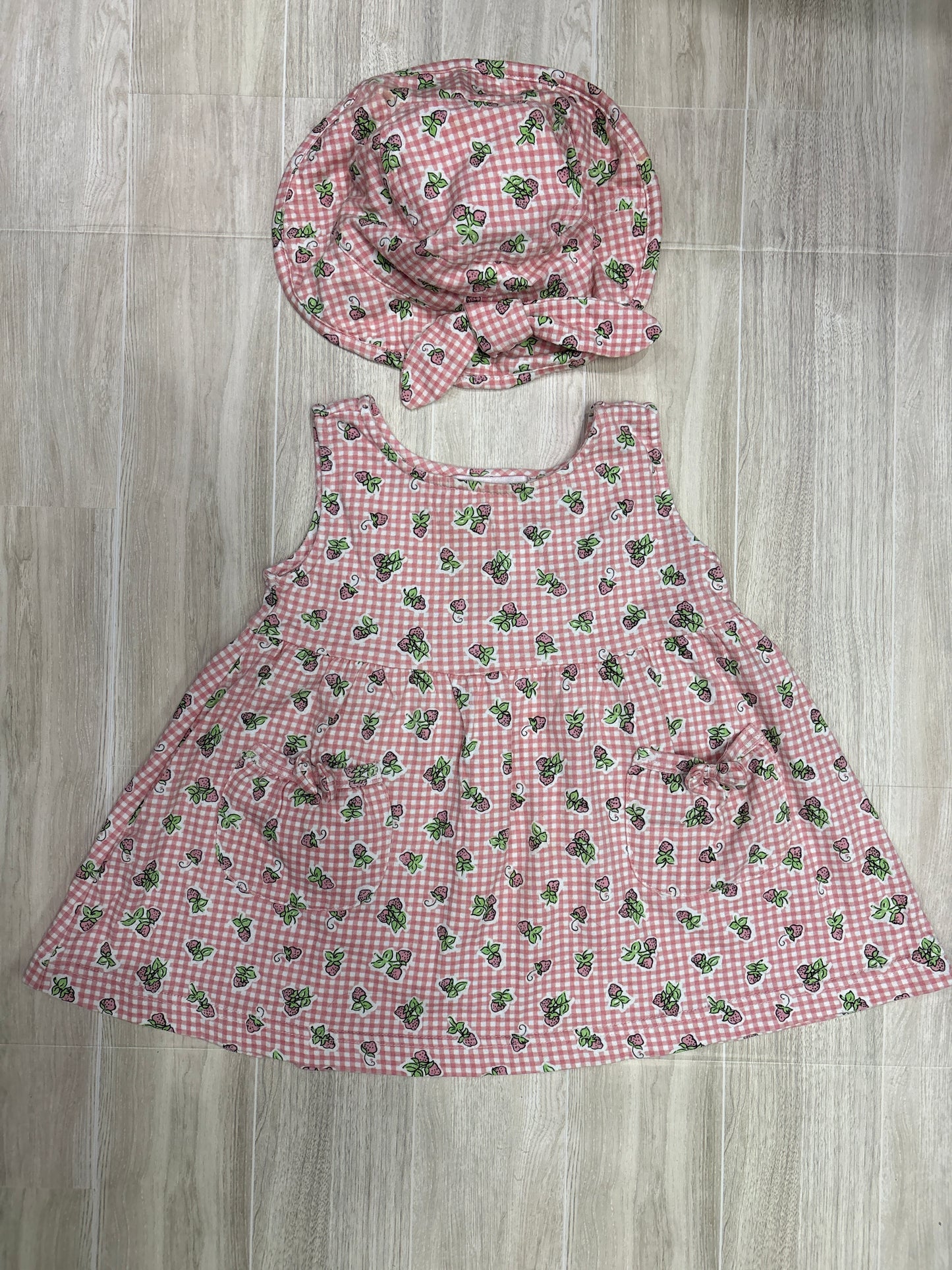 18m Checkered Strawberry Dress + Hat Set (Blemish on Hat)