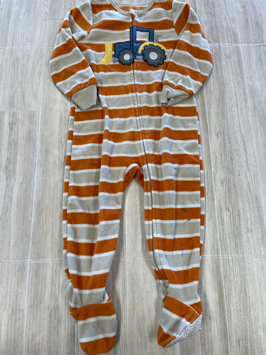 2T Tan/Orange Striped Tractor Footed Pajama - Blemish