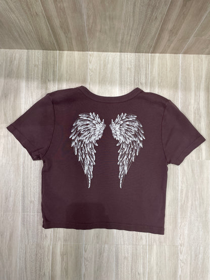 Womens Medium PS/LA Dark Mauve Crop Shirt - Wing Graphic on Back