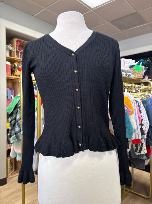 Womens Small Black Ribbed Sweater With Gold Buttons