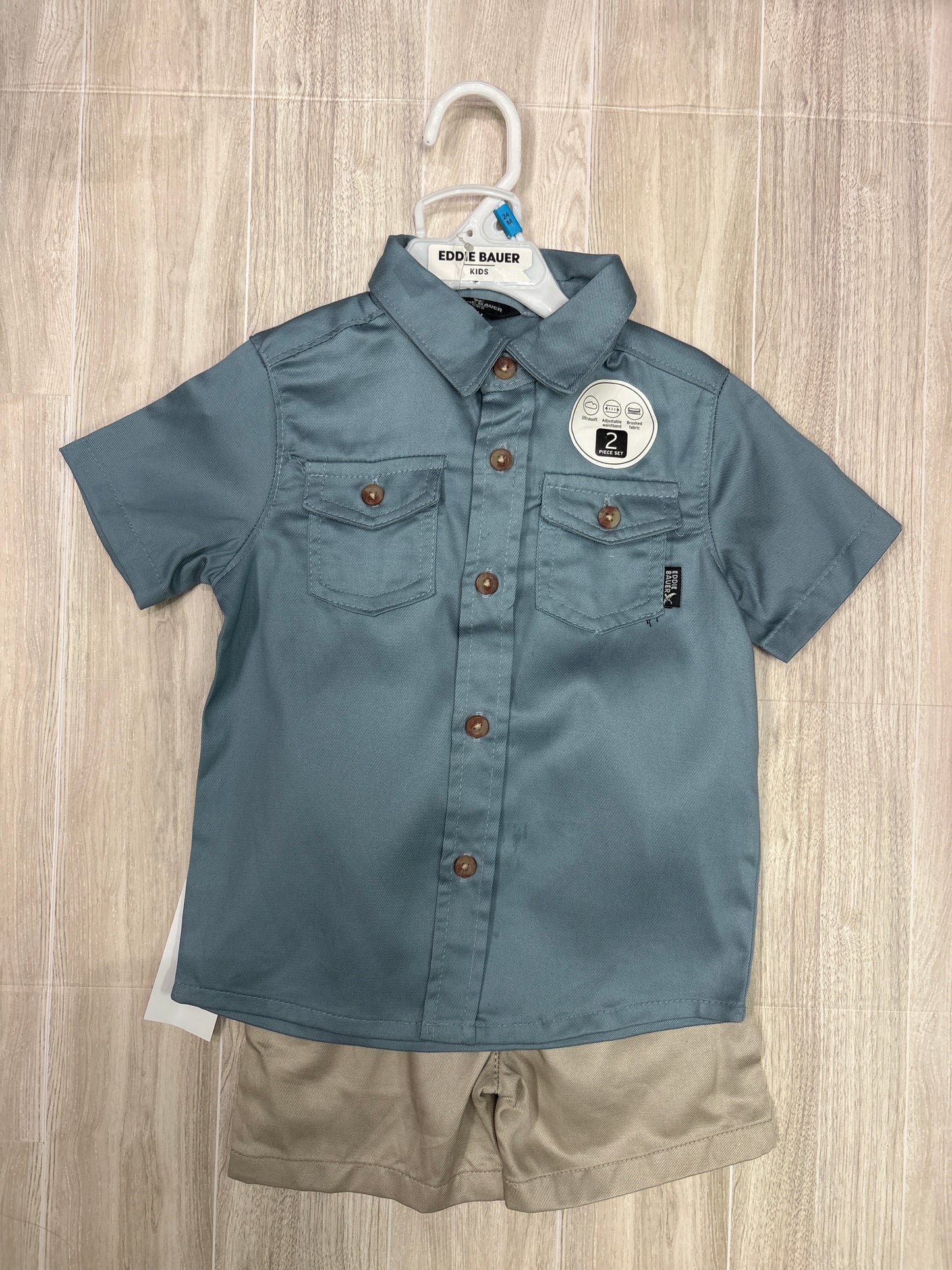 NWT 24m Eddie Bauer 2 Piece Button Shirt + Shorts Set