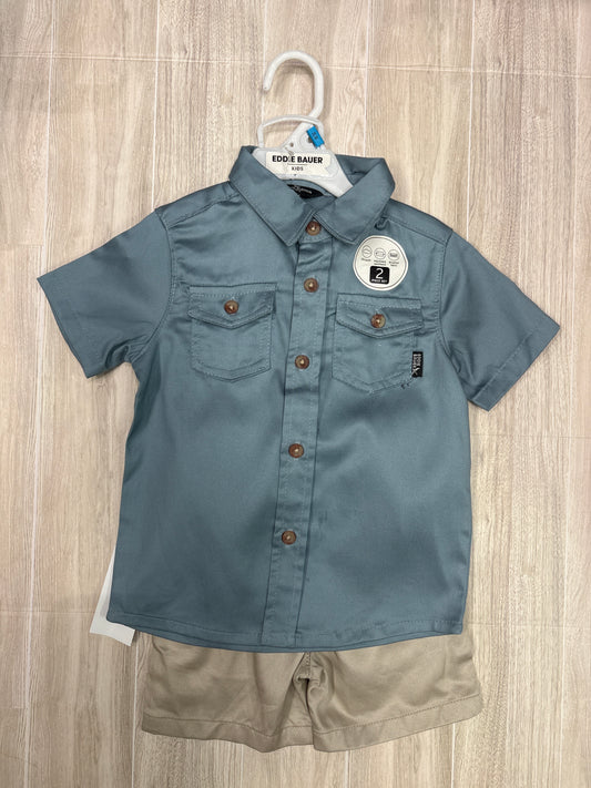 NWT 24m Eddie Bauer 2 Piece Button Shirt + Shorts Set