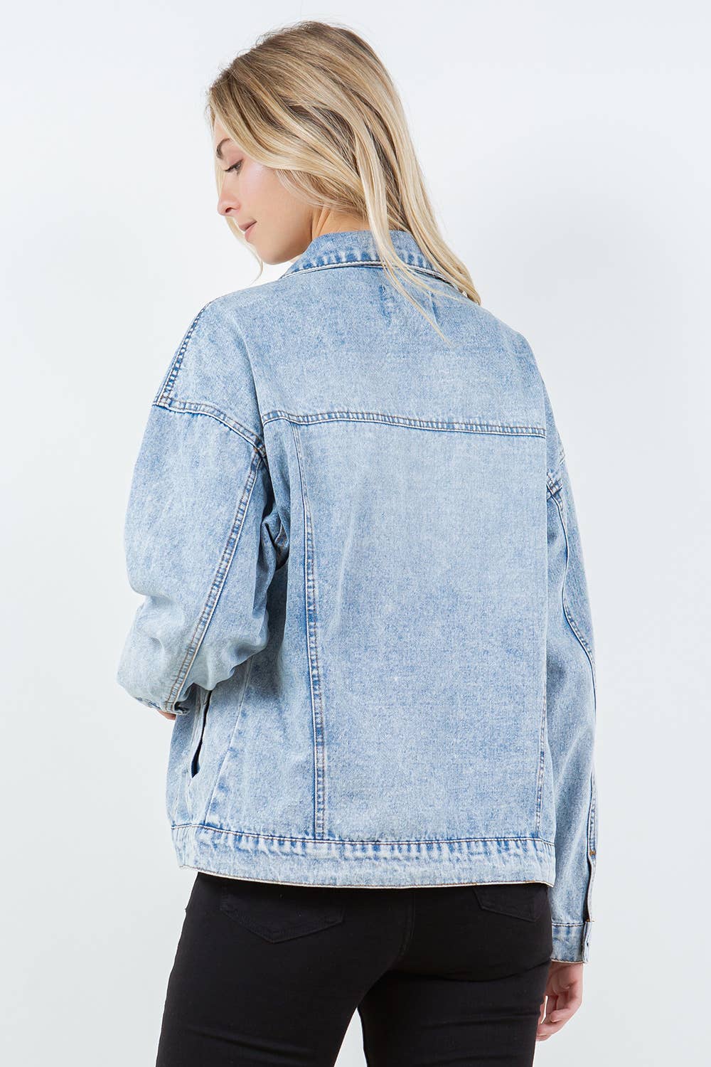 Relaxed, Distressed, Oversized Denim Jacket - Light Wash