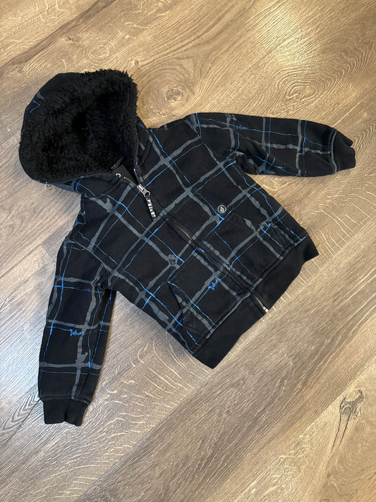 3T Volcom Black/Blue Stripes Sherpa Lined Zip Up With Hood