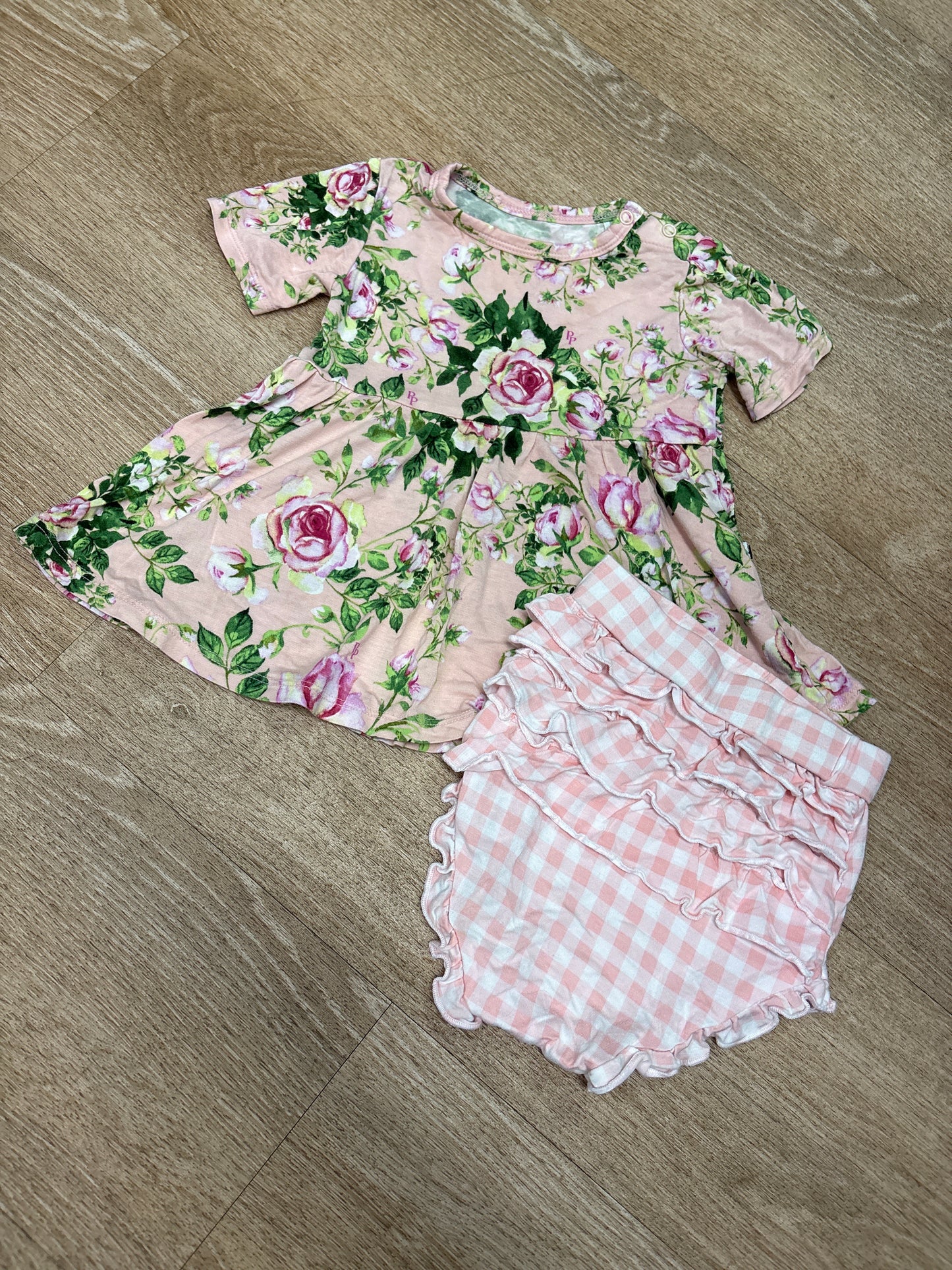 18-24m Posh Peanut Pink/Green Floral Sleeved Dress + Bloomers