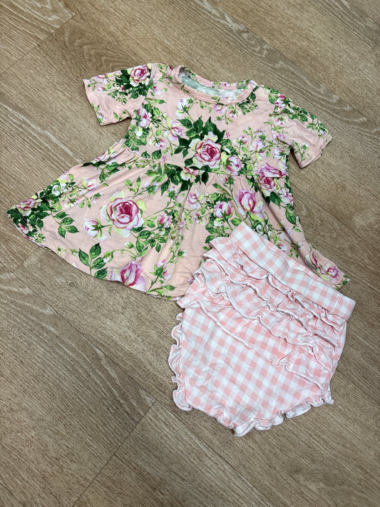 18-24m Posh Peanut Pink/Green Floral Sleeved Dress + Bloomers