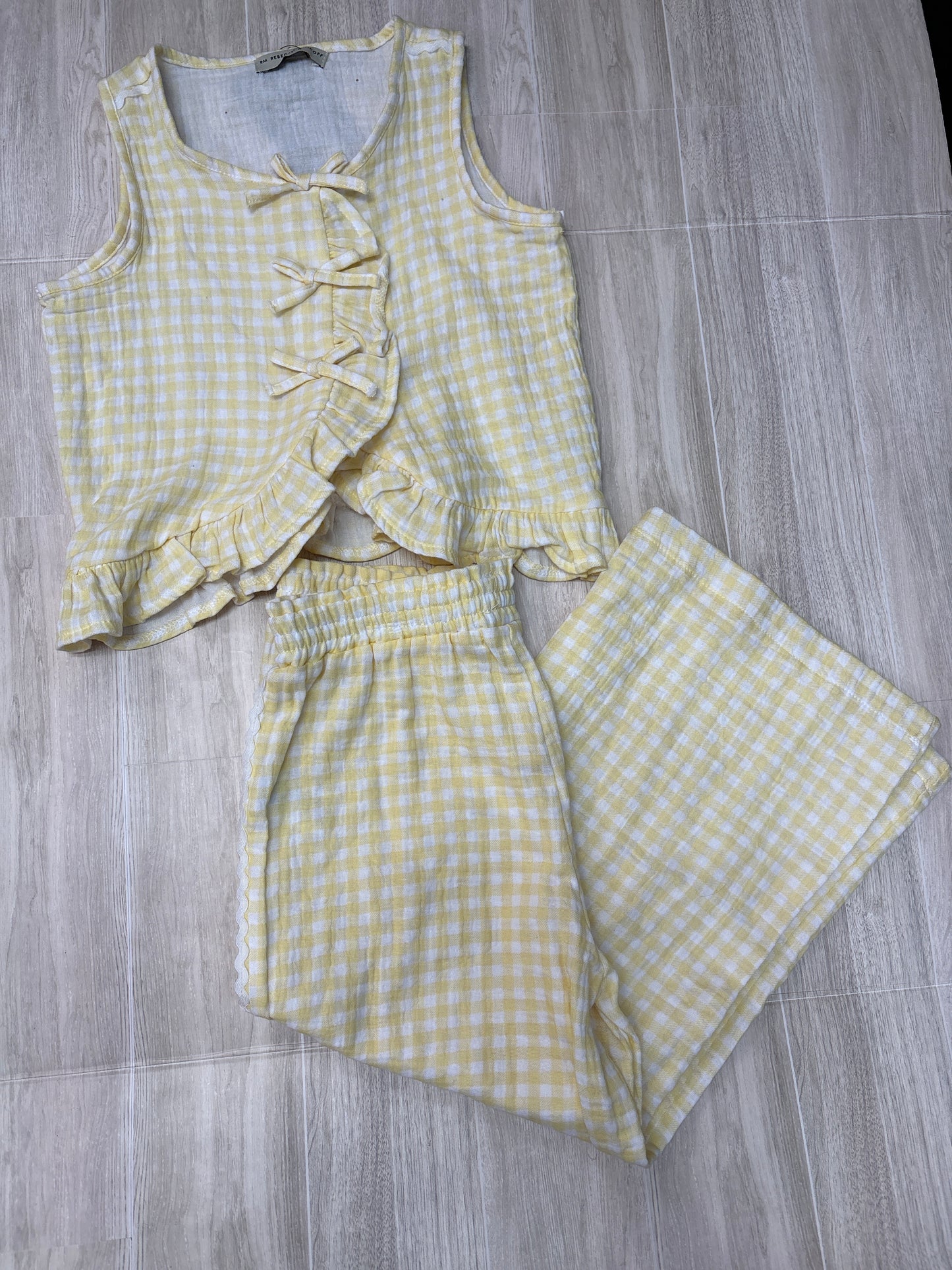 5T Rebecca Minkoff Yellow Checkered Bow 2 Piece Set
