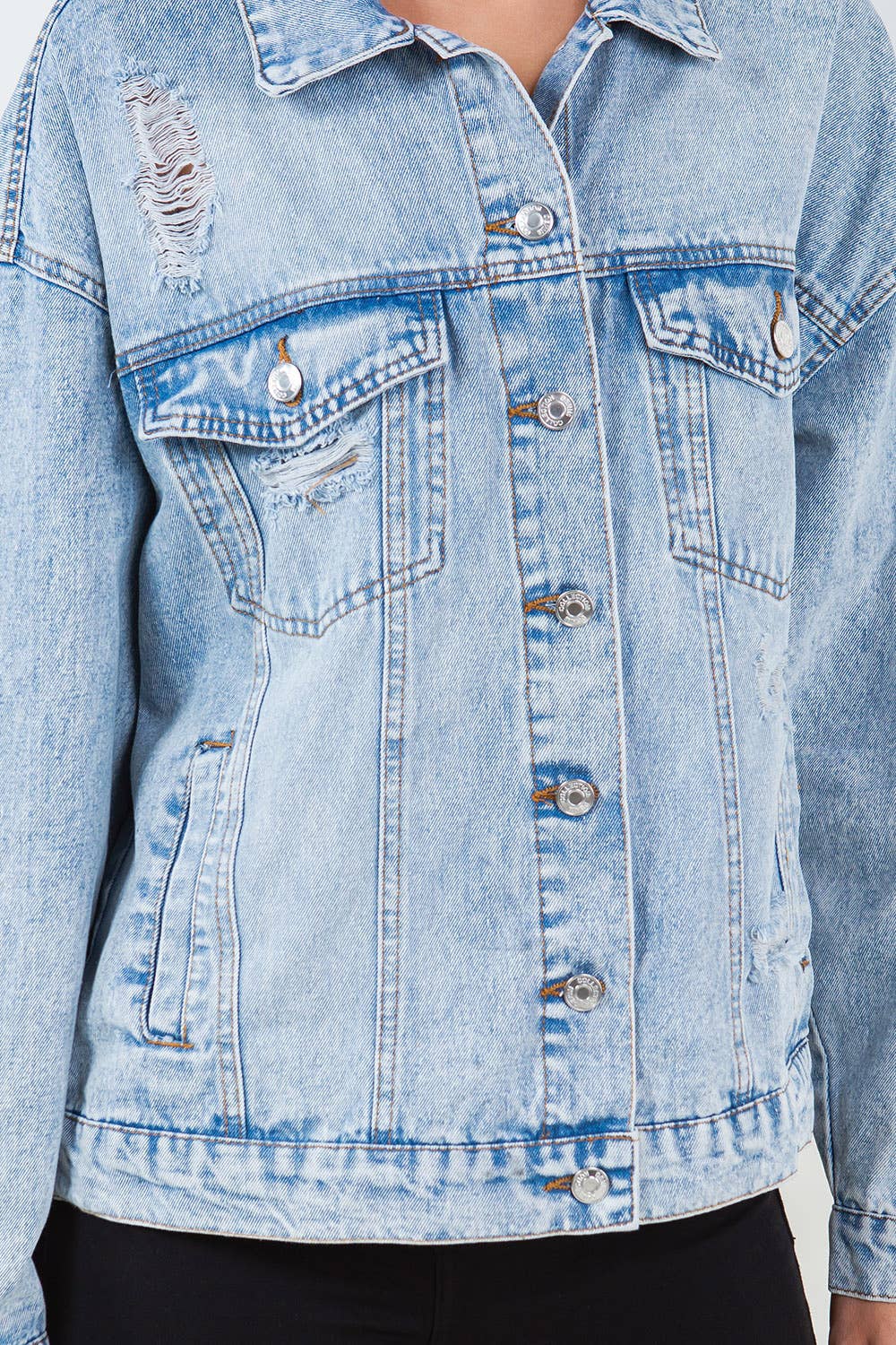 Relaxed, Distressed, Oversized Denim Jacket - Light Wash