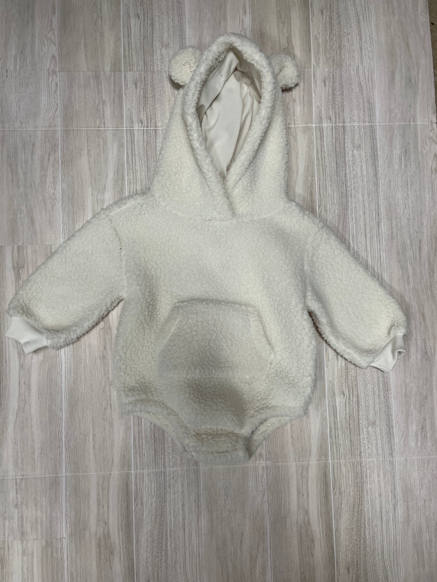 9-12m Cream Teddy Hooded Onesie