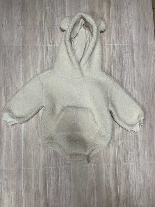 9-12m Cream Teddy Hooded Onesie
