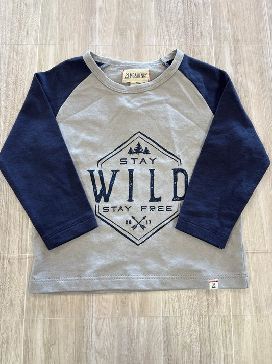 12/18m Me & Henry Grey/Navy Stay Wild Graphic Long Sleeve