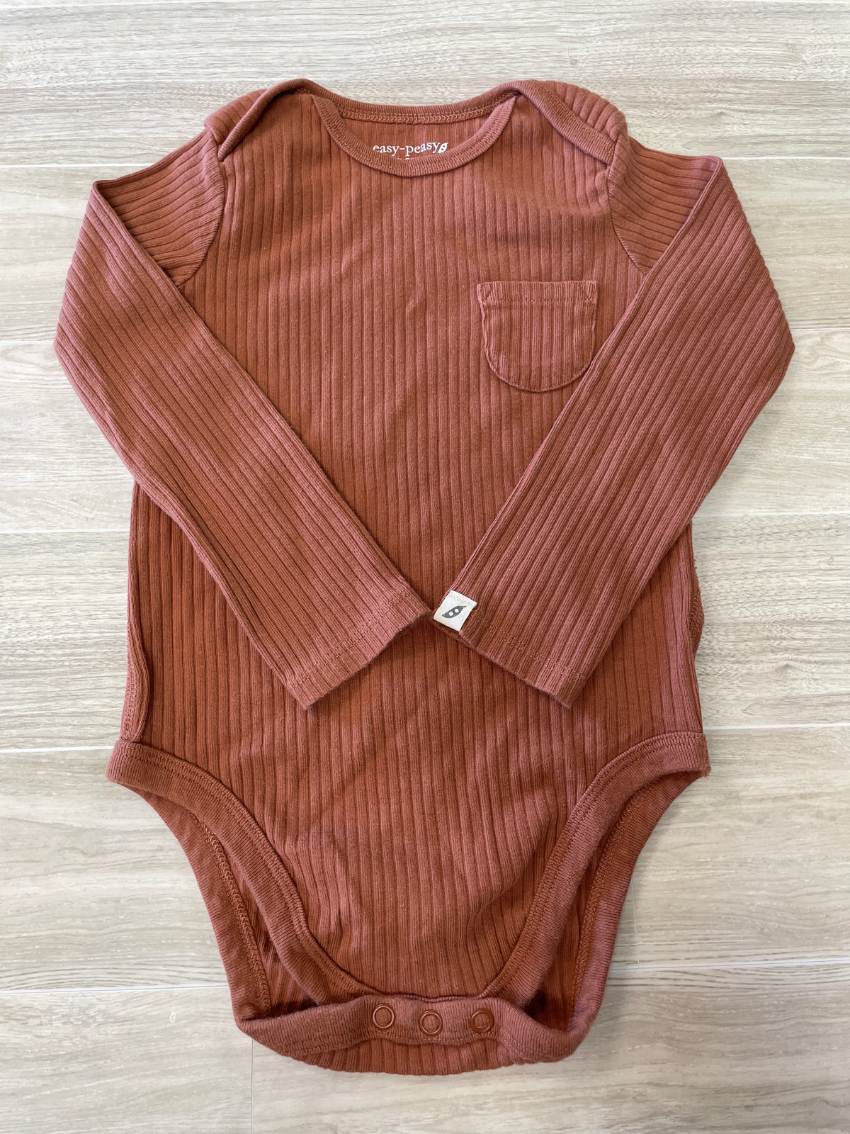 24m Rust Ribbed Pocket Long Sleeve Onesie