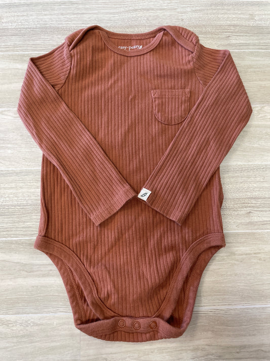24m Rust Ribbed Pocket Long Sleeve Onesie