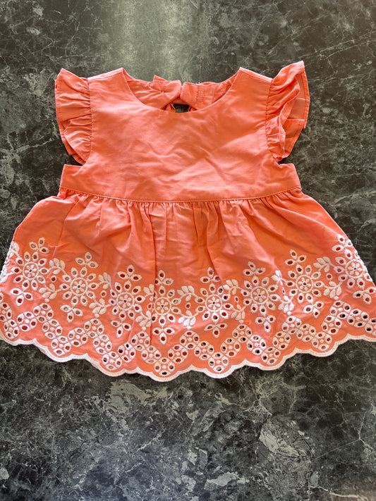 NWT 6-12m Coral Eyelet Ruffle Tunic