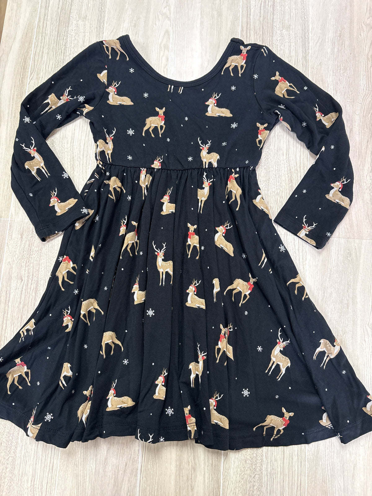 3T Black Reindeer Kyte Long Sleeve Twirl Dress