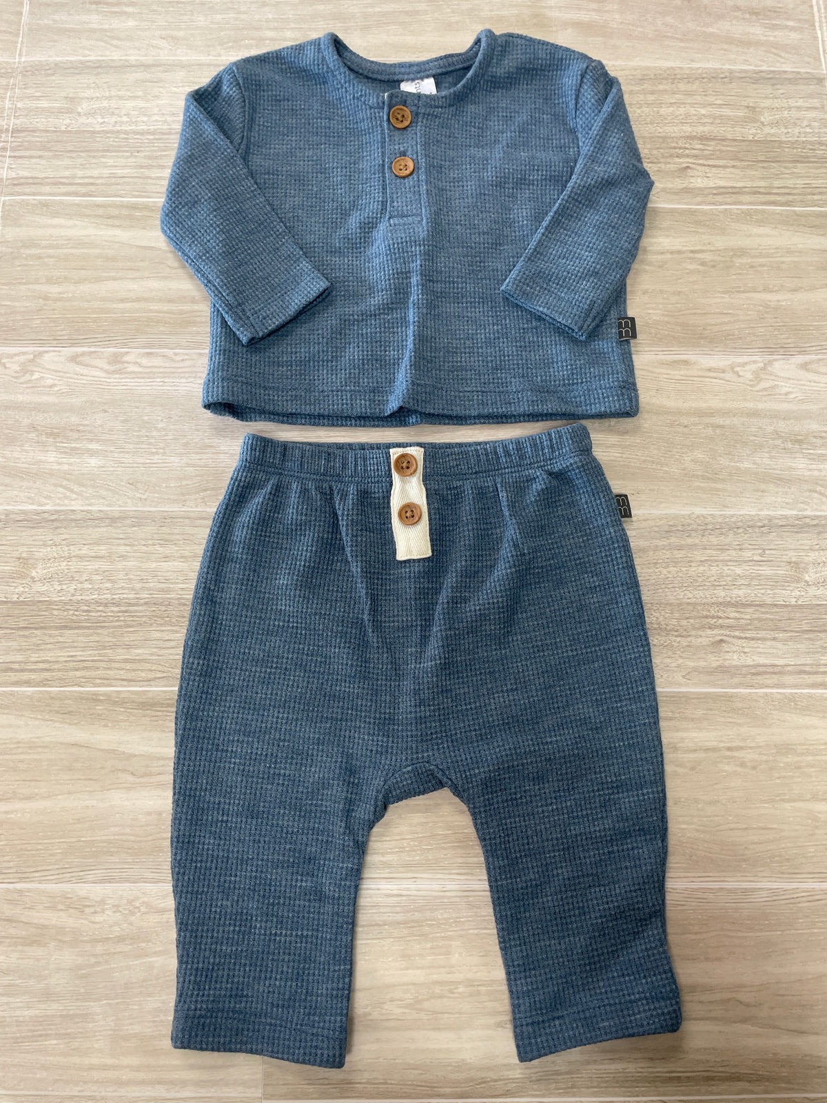 0-3m Blue Waffle Knit 2 Piece Lounge Set