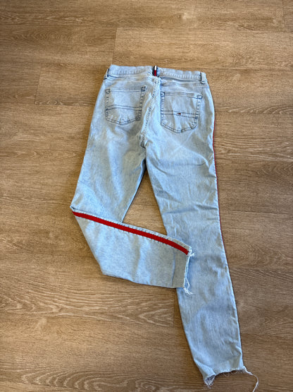 Womens 10 Tommy Hilfiger Denim Light Wash Red Stripe Pant